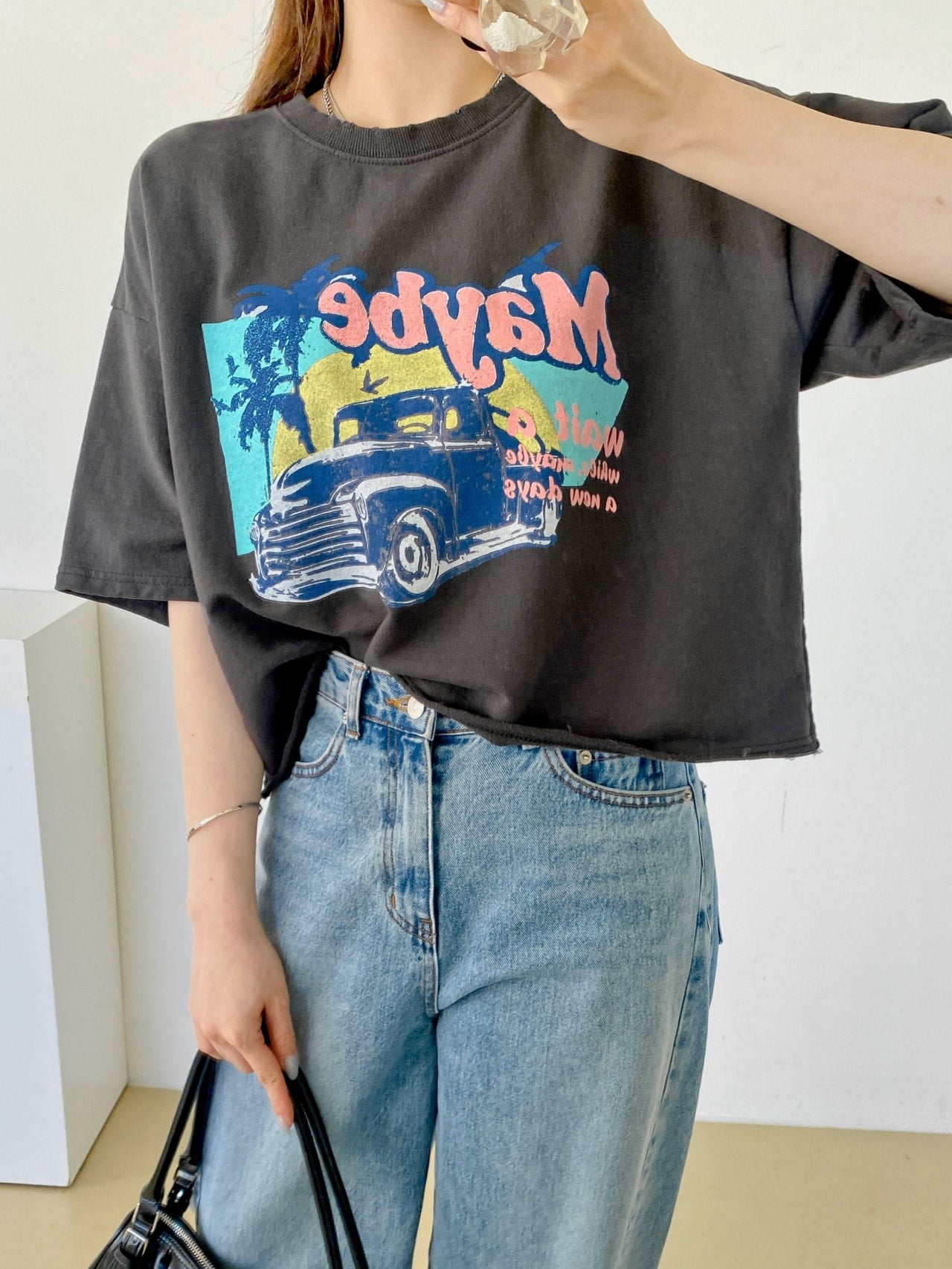 Maybe Sunset Graphic Crop Tee 100% Cotton Made in Korea