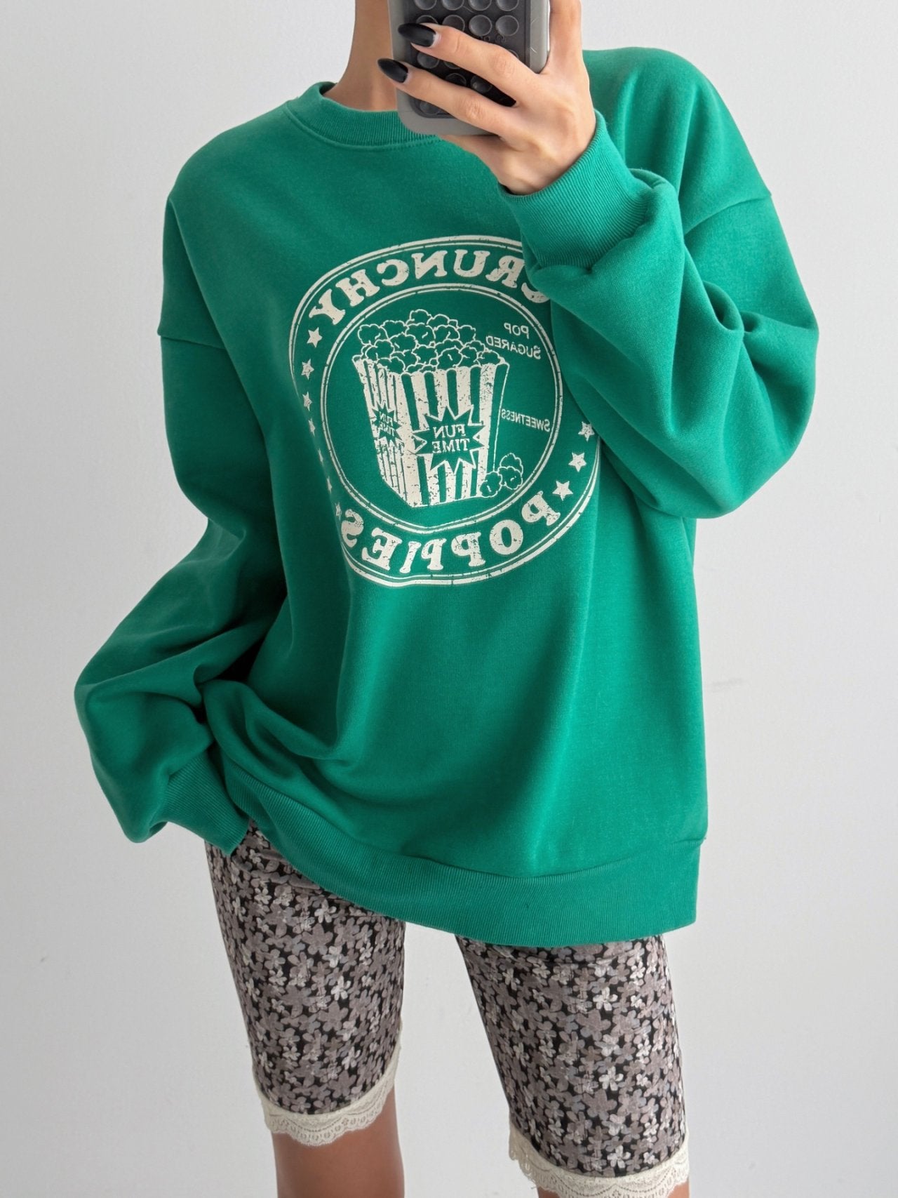 Crunchy Poppies Fleece Graphic Sweatshirt Made in Korea