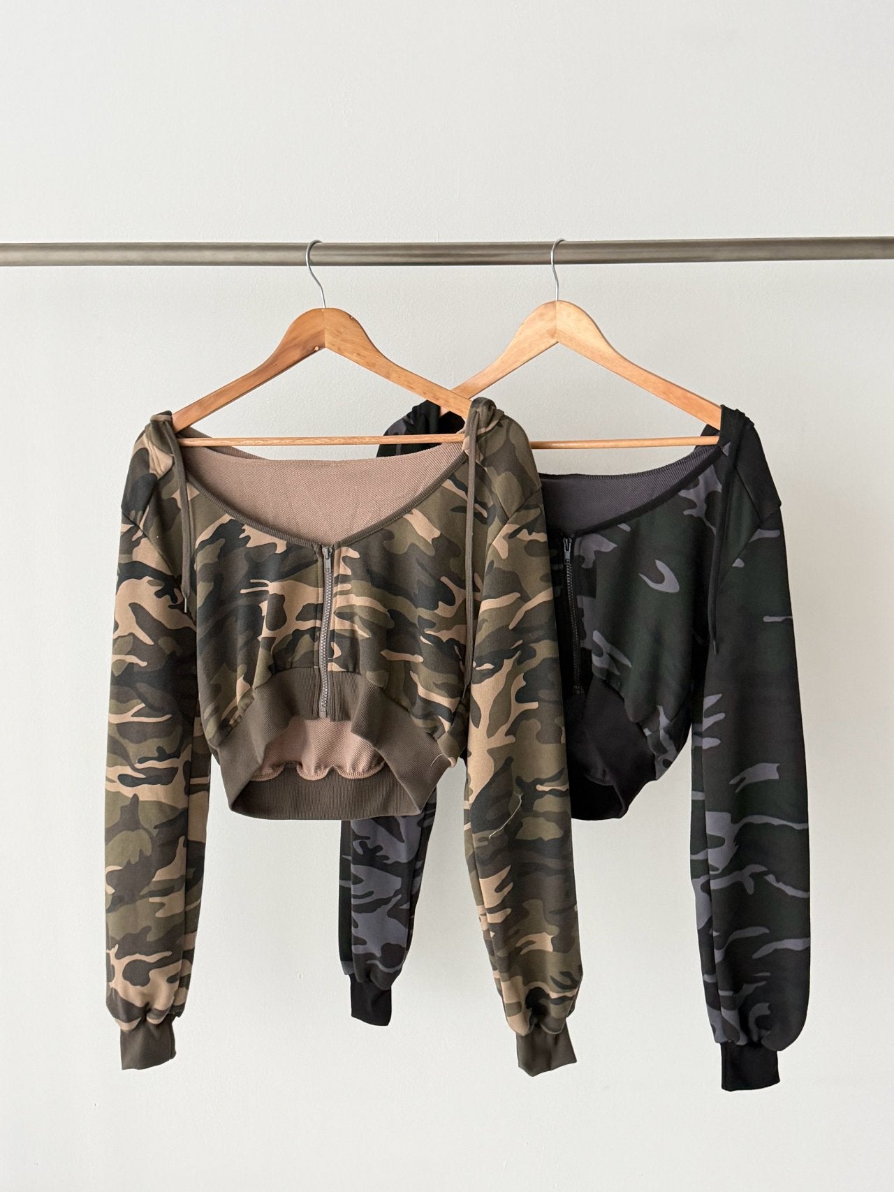 Cropped Camo Zip Hoodie Made in Korea