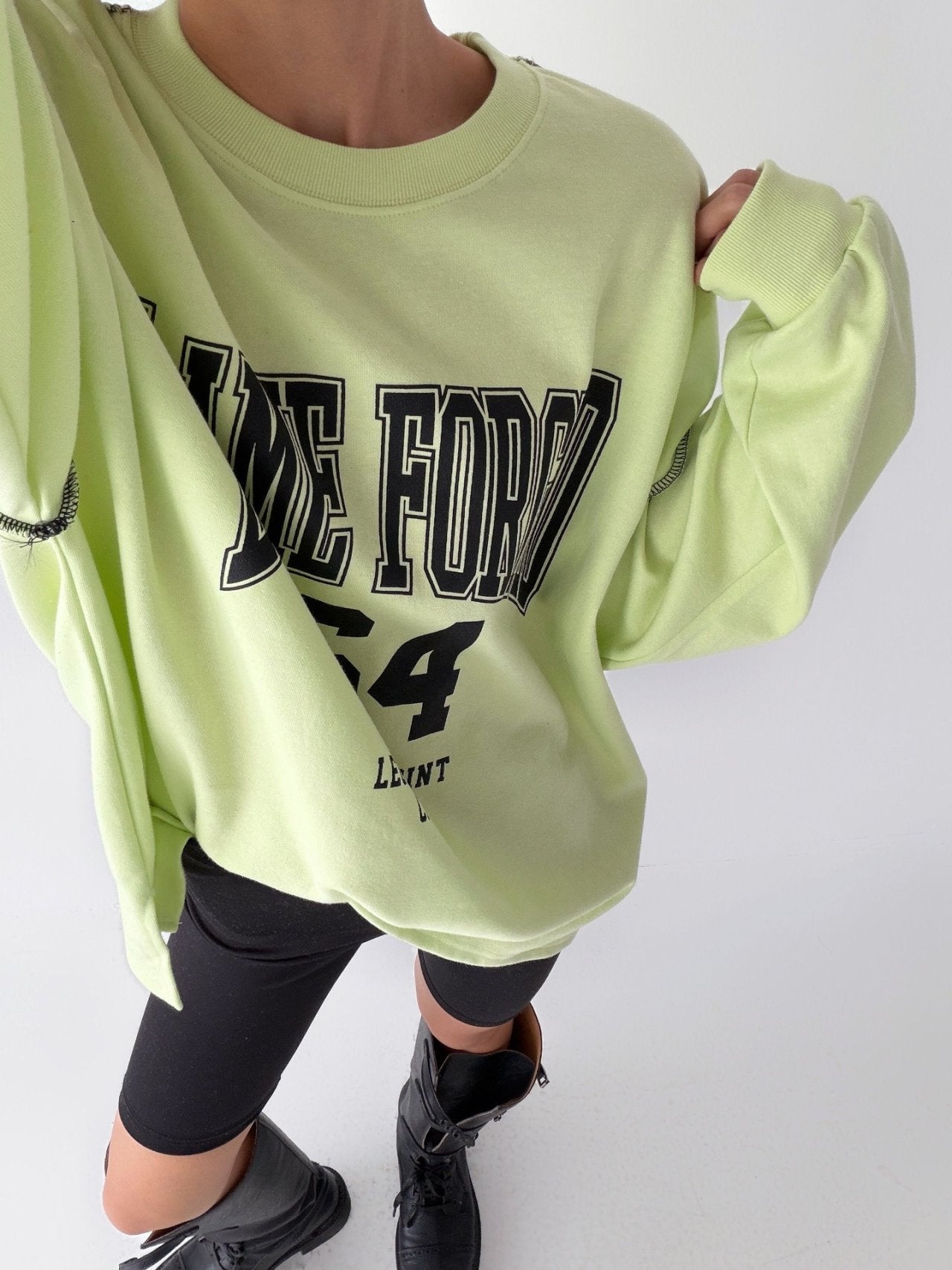 Lime Forge Oversized Cotton Slit Sweatshirt - Luckyplanetusa