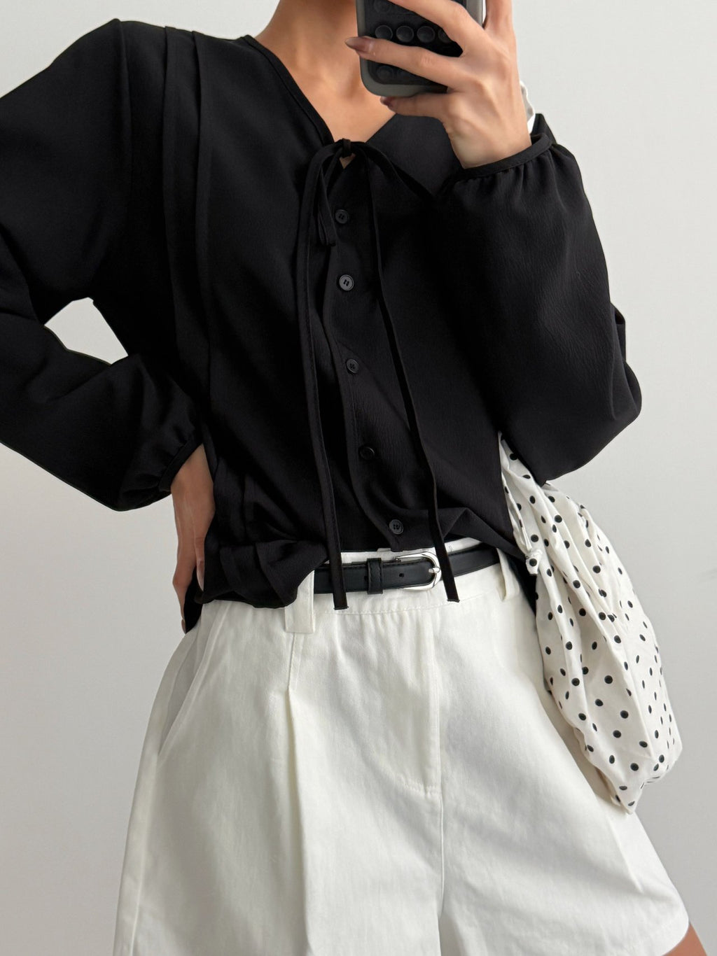 Soft Ribbon Pintuck Blouse Made in Korea