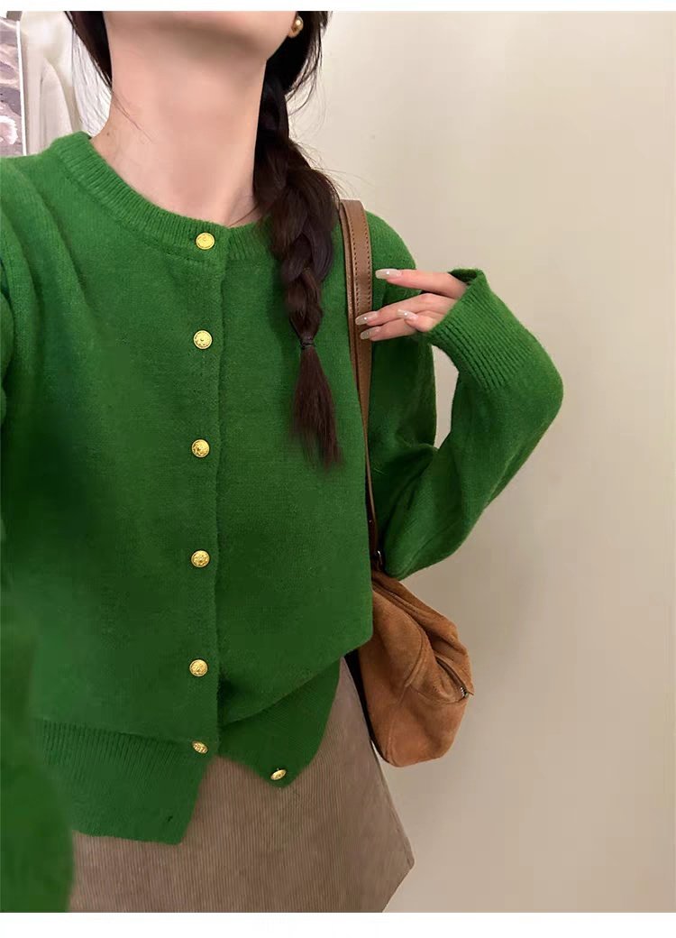 Cindy Gold Button Soft Knit Cardigan Free Size
