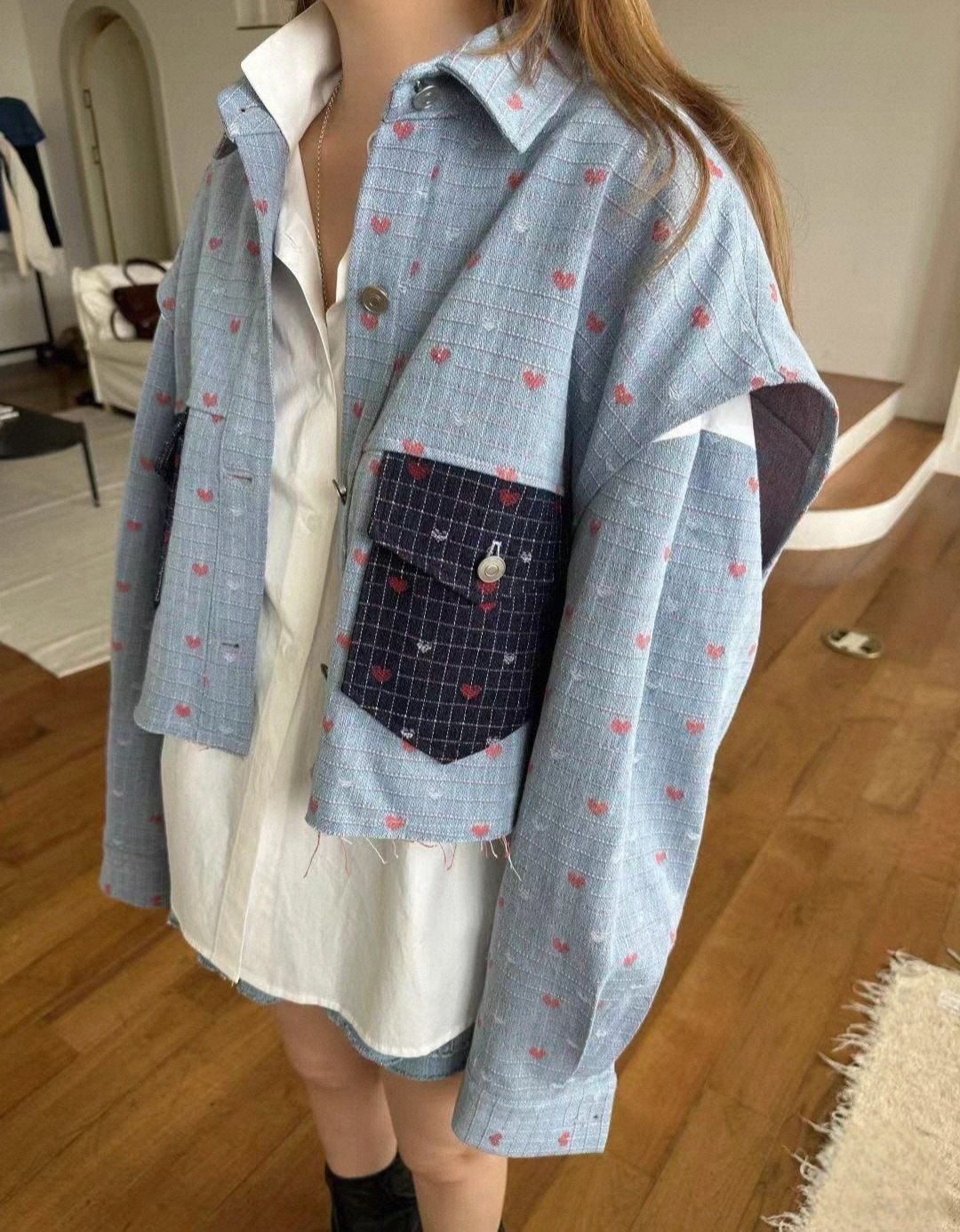Heart Patch Denim Vest & Shirt Set - Luckyplanetusa