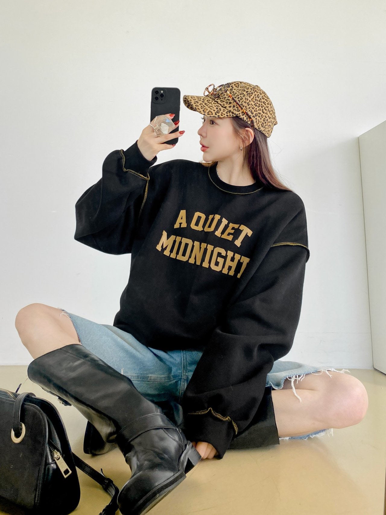 A Quiet Midnight Contrast Stitch Sweatshirt