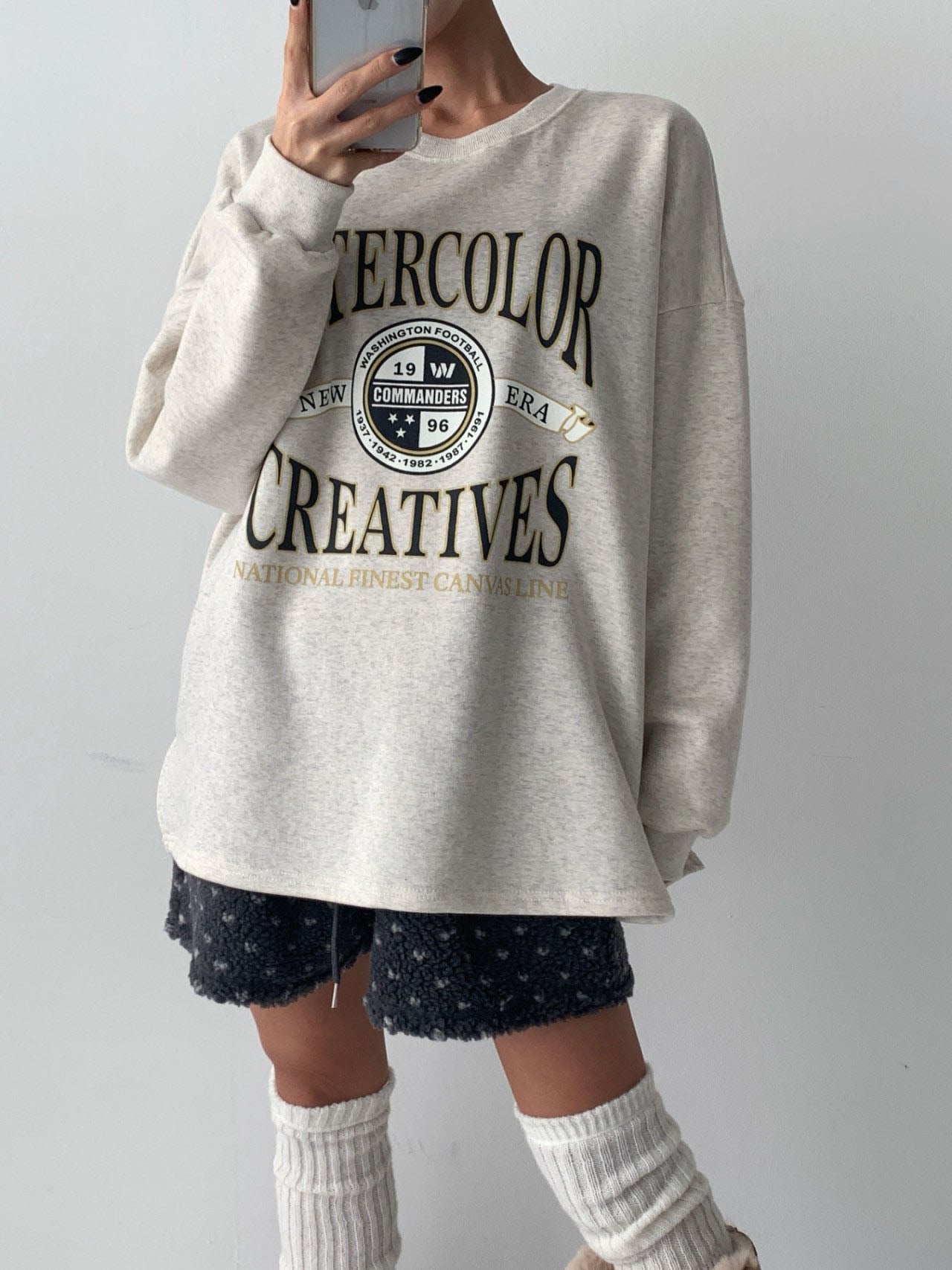 Watercolor Creatives Fleece-Lined Oversized Sweatshirt Vintage Collegiate Graphic Top