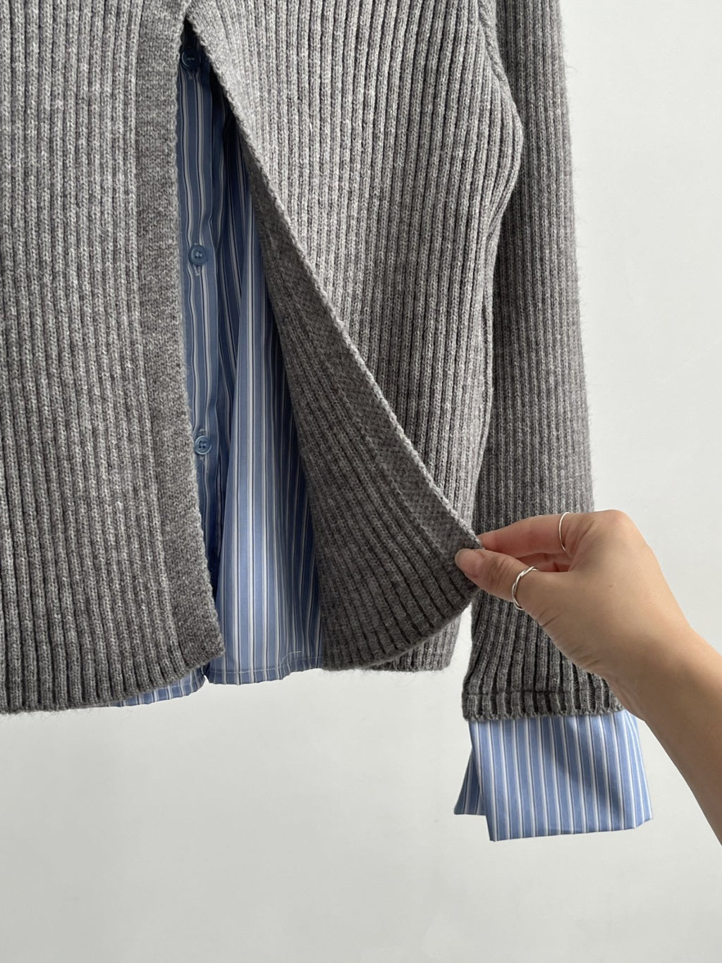 Layered Stripe-Collar Knit Cardigan Top