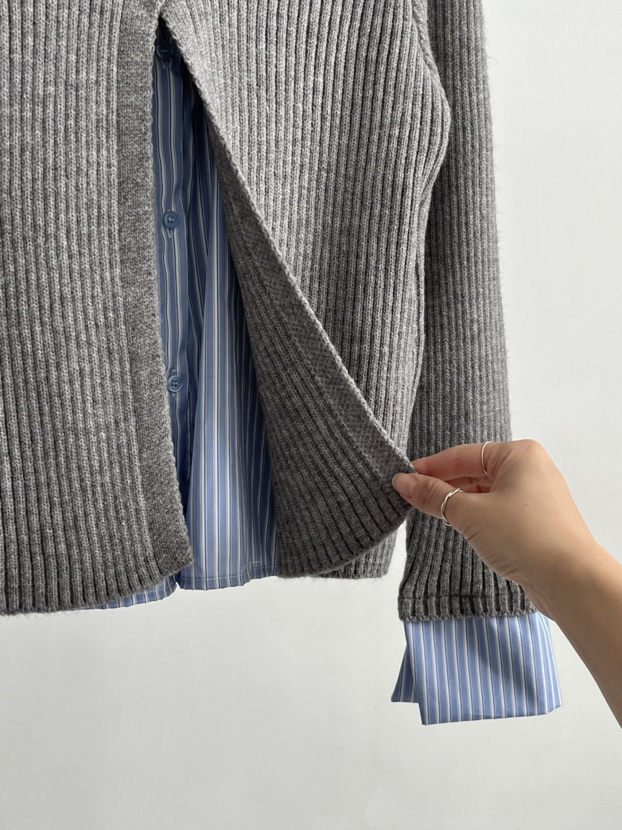 Layered Stripe-Collar Knit Cardigan Top