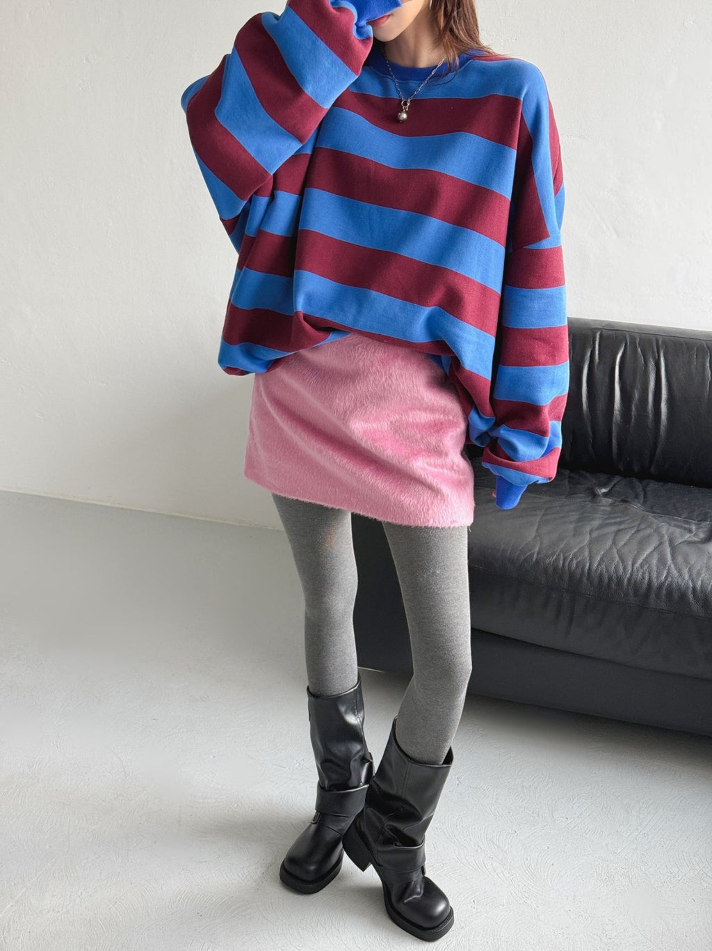 Color Block Cozy Stripe Fleece Oversize Sweatshirt - Luckyplanetusa