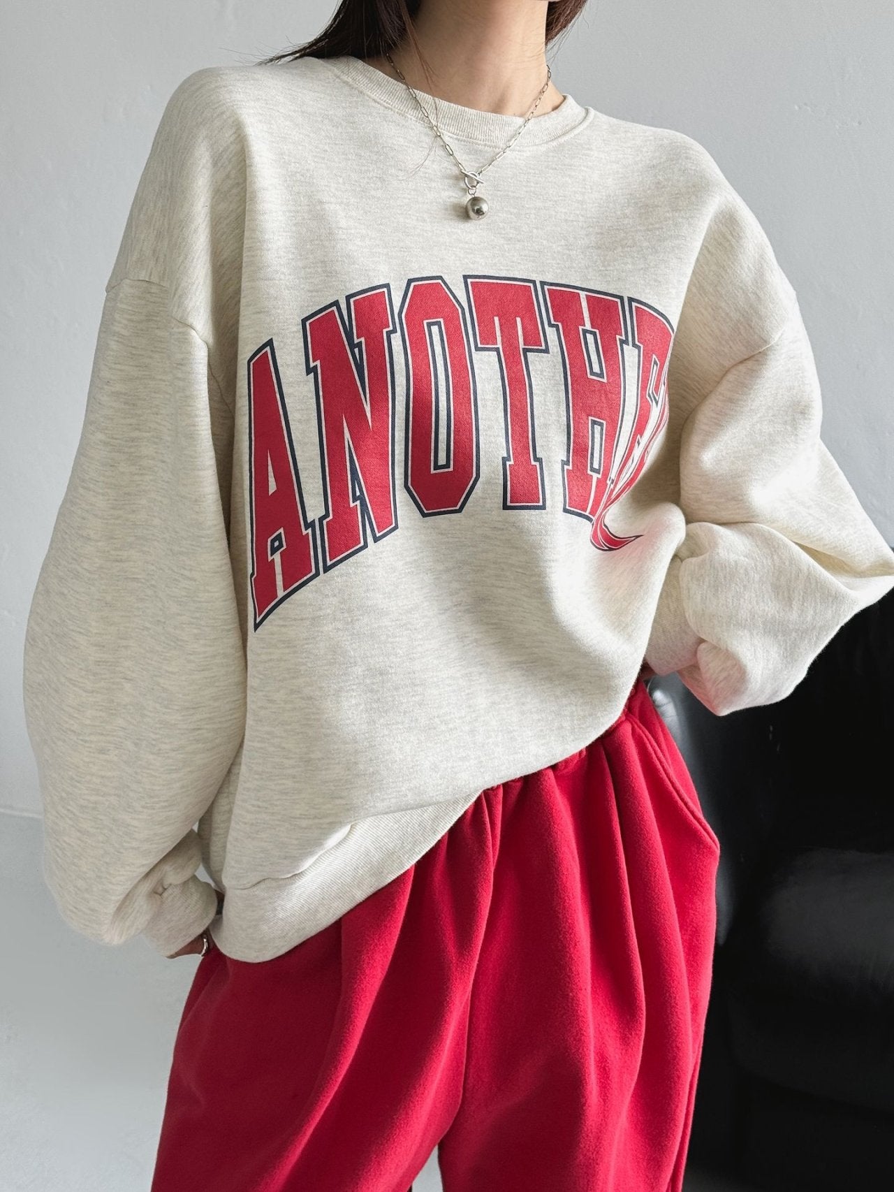 ANOTHER Varsity Puff-Sleeve Sweatshirt