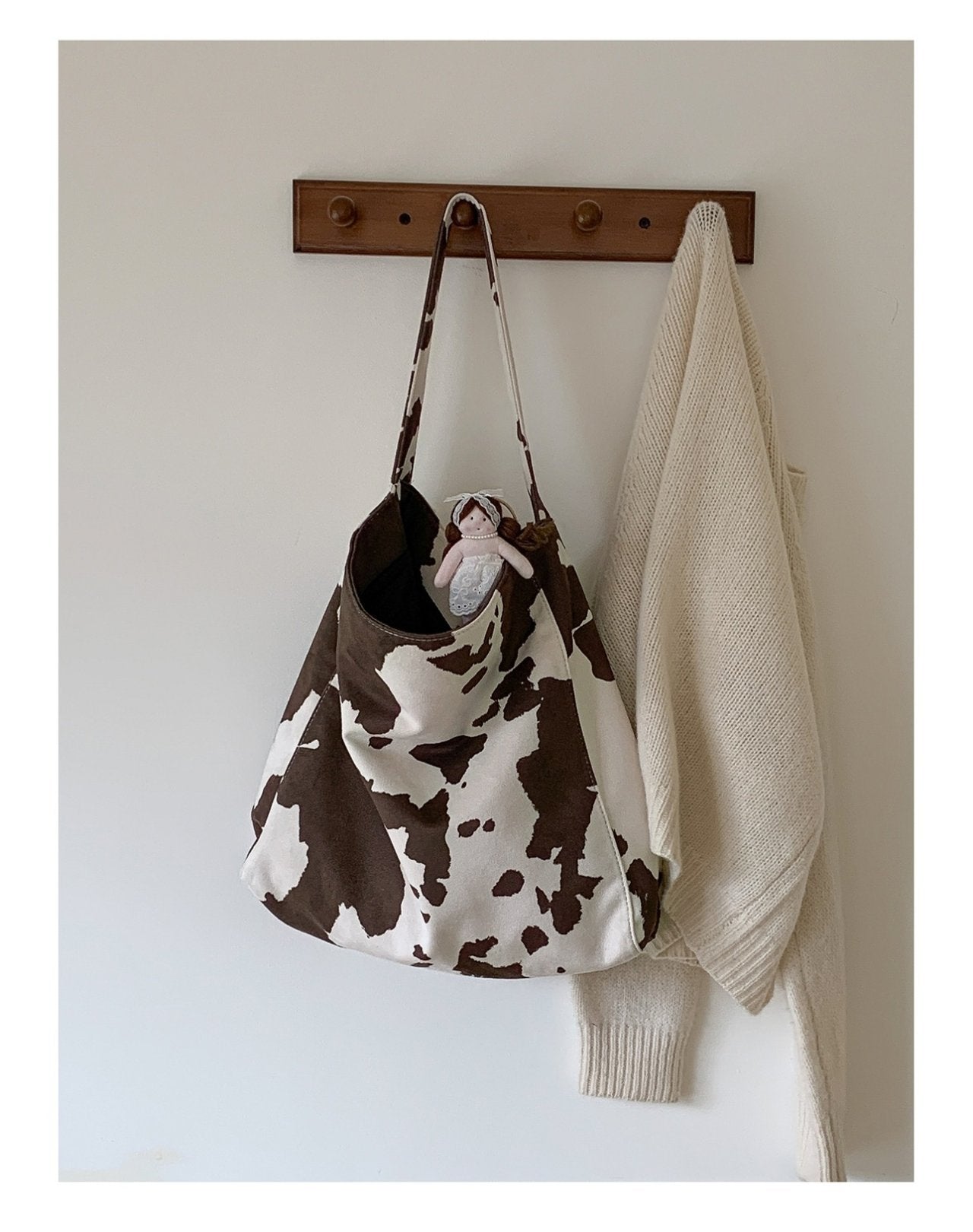 Cow Suede Pattern Soft Shoulder Bag