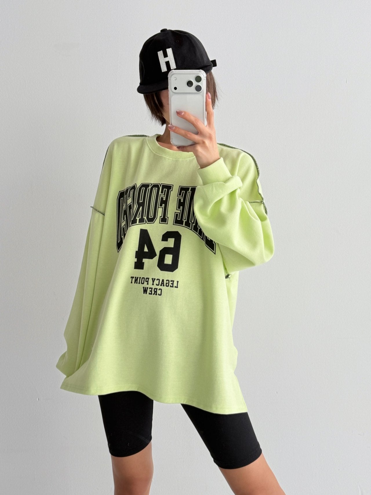 Lime Forge Oversized Cotton Slit Sweatshirt - Luckyplanetusa