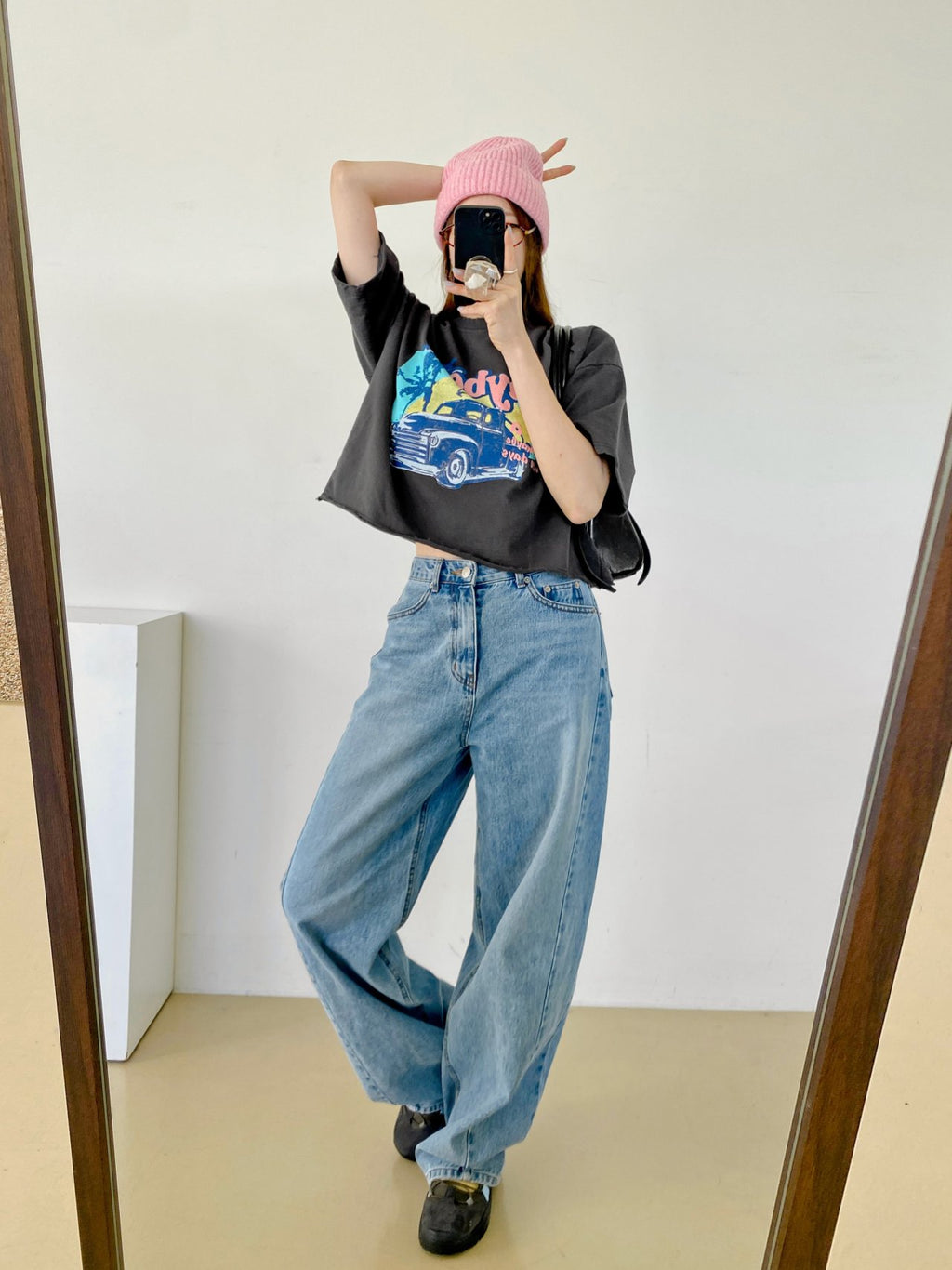 Maybe Sunset Graphic Crop Tee 100% Cotton Made in Korea