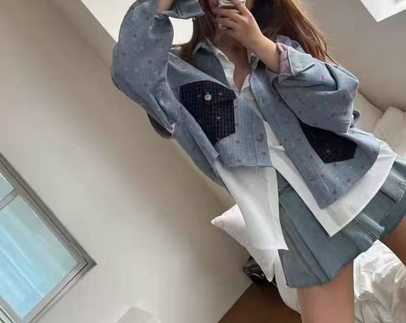 Heart Patch Denim Vest & Shirt Set - Luckyplanetusa