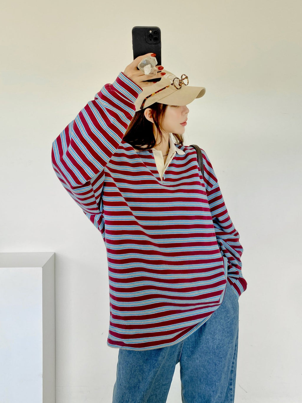 Classic Retro Stripe Collar Long Sleeve Tee