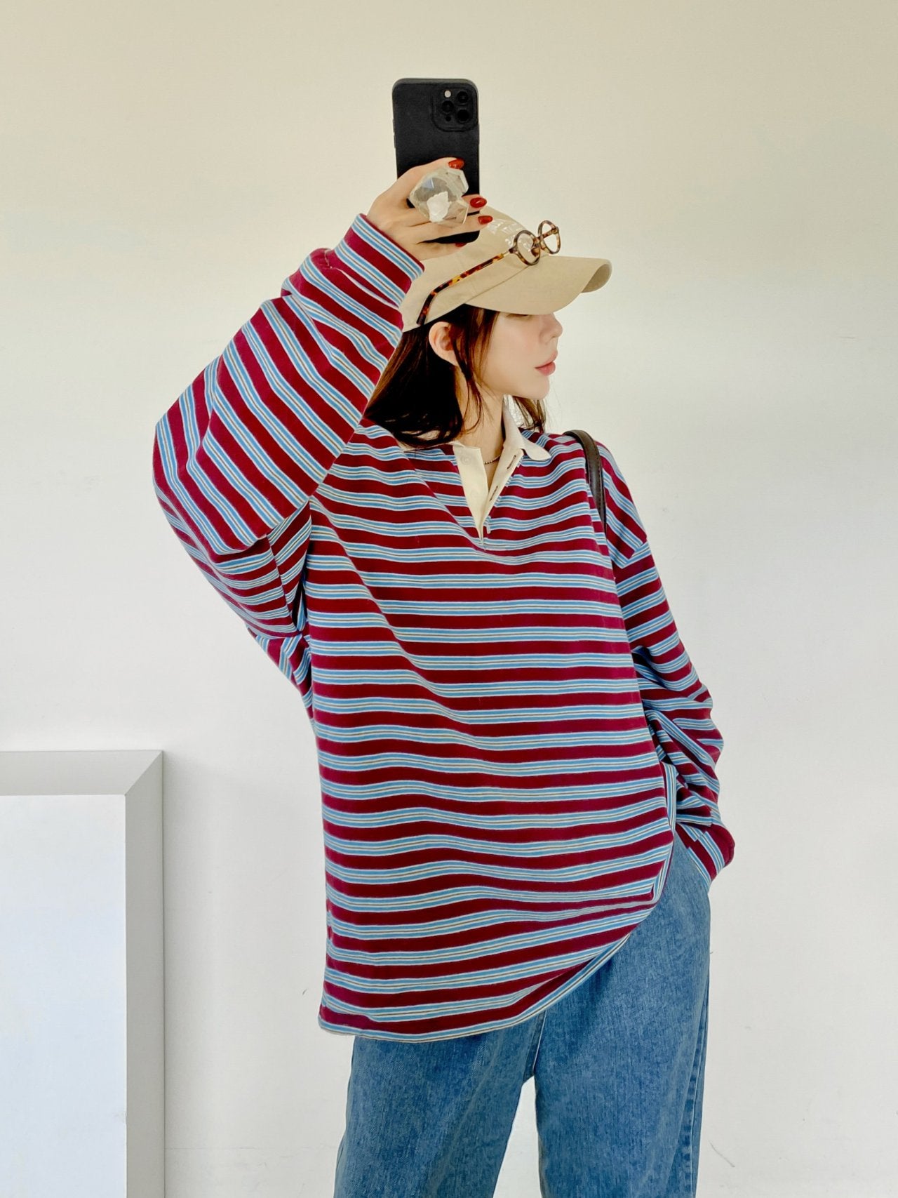 Classic Retro Stripe Collar Long Sleeve Tee