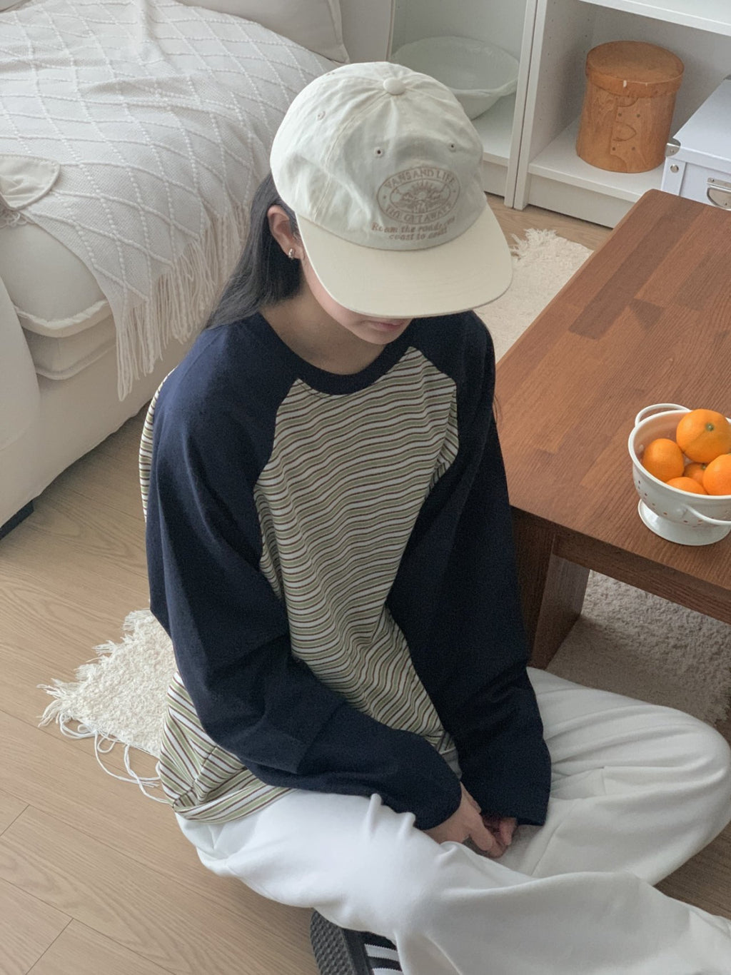 Soft Stripe Raglan Long Sleeve Tee Made in Korea 100% cotton