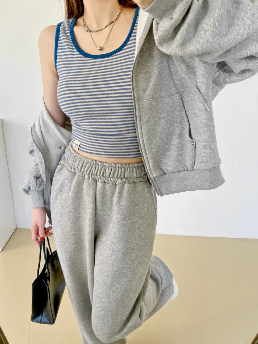Soft Fleece-Lined Stripe Crop Tank – Made in Korea