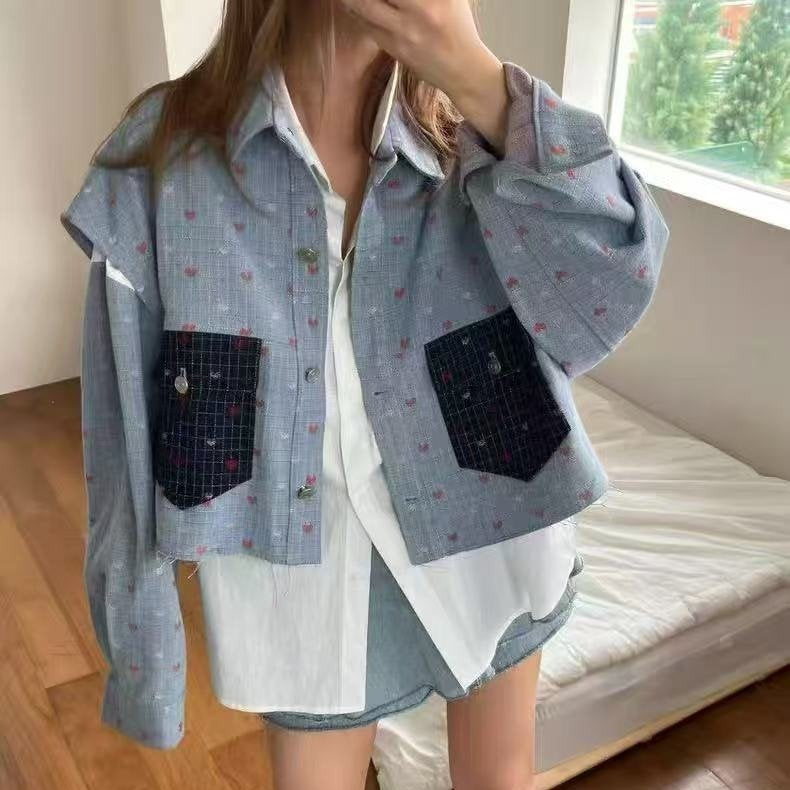Heart Patch Denim Vest & Shirt Set