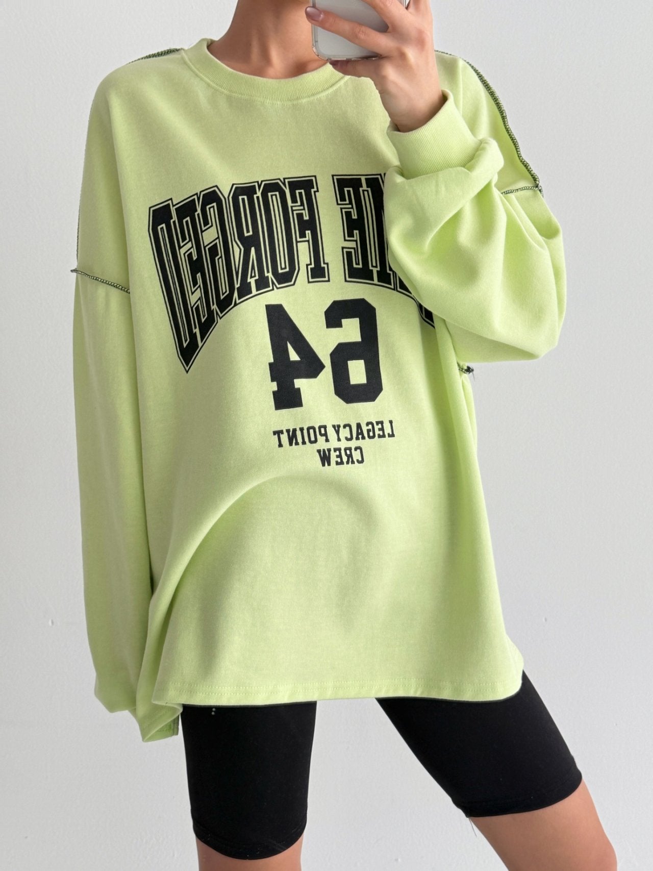 Lime Forge Oversized Cotton Slit Sweatshirt - Luckyplanetusa