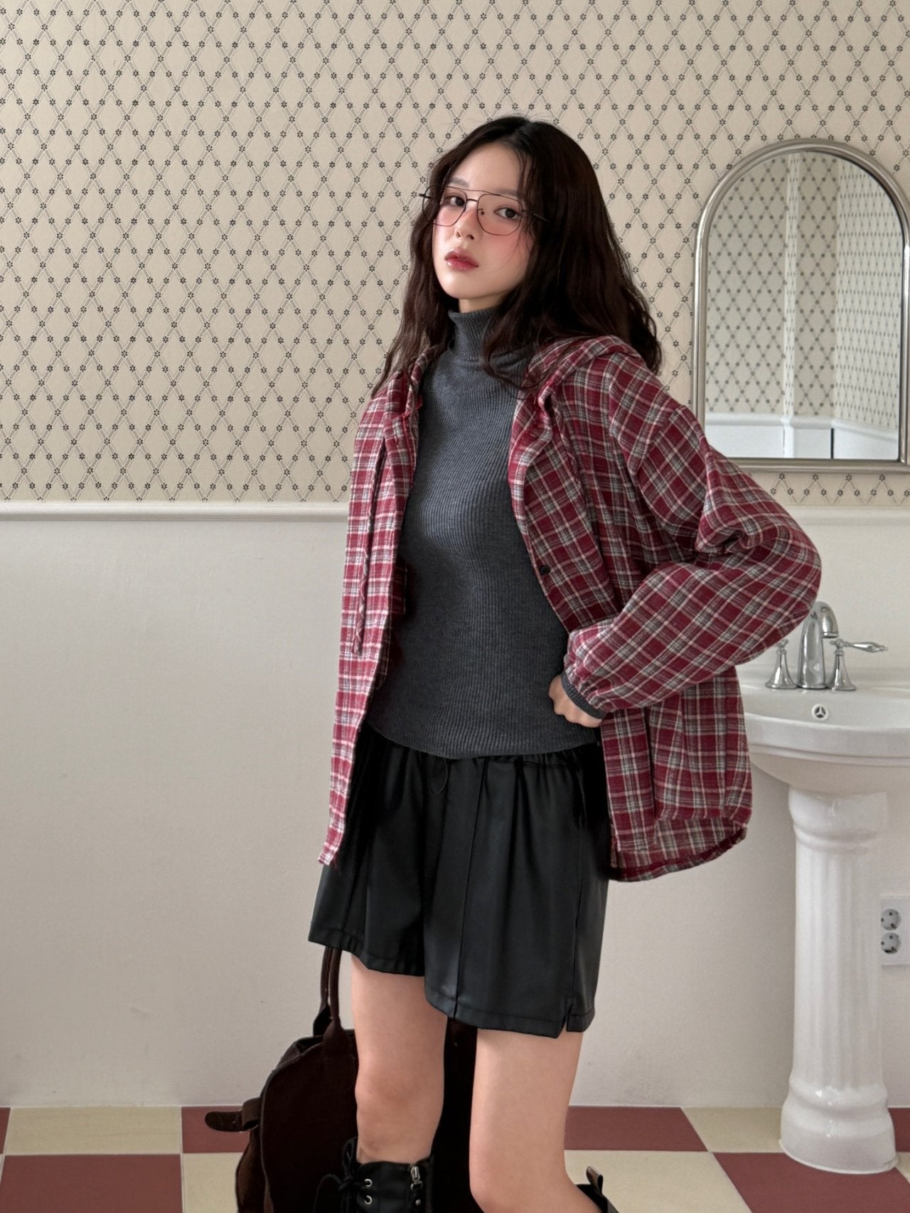 Winter Brushed Check Hooded Shirt Relaxed fit