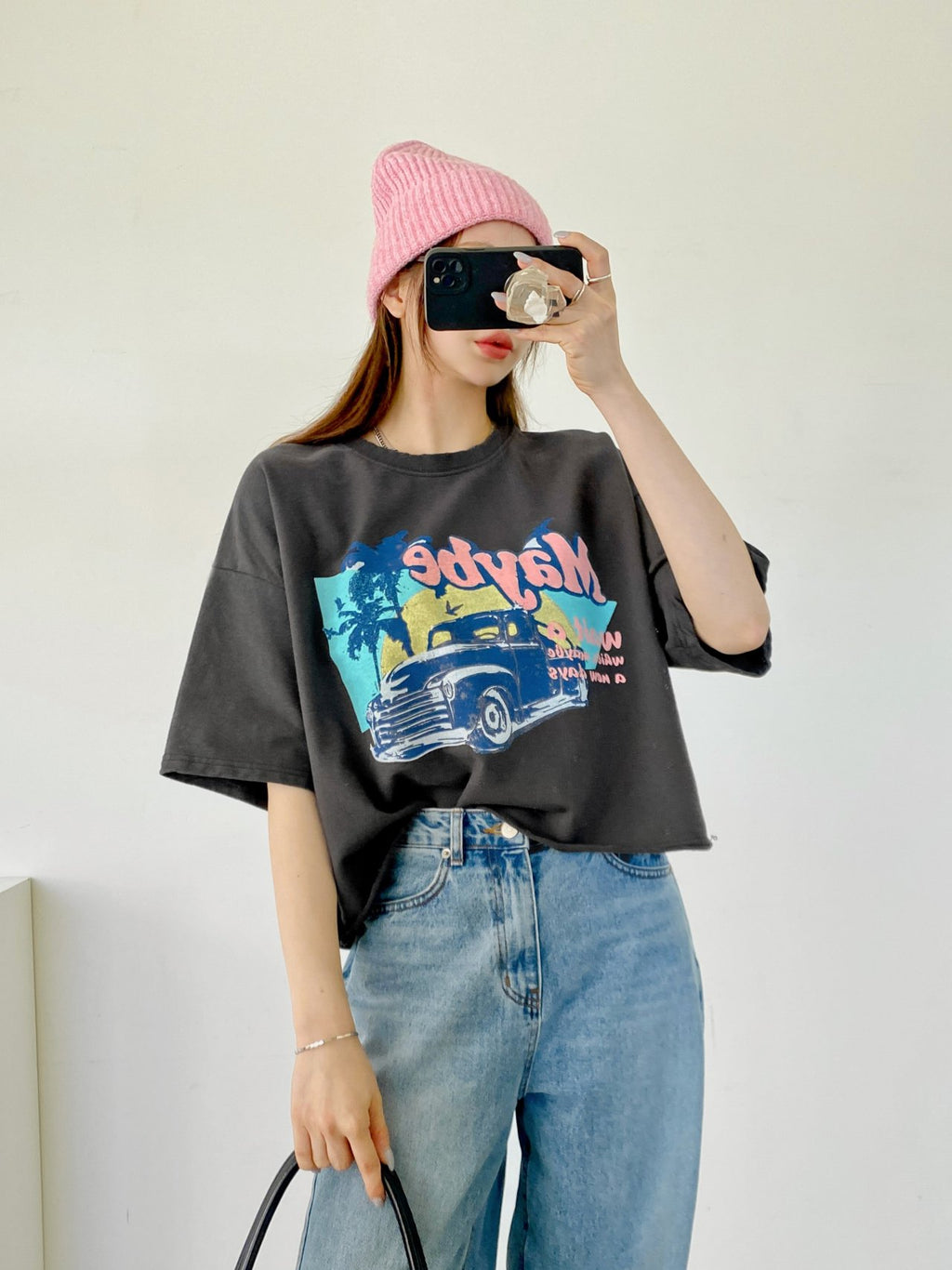 Maybe Sunset Graphic Crop Tee 100% Cotton Made in Korea