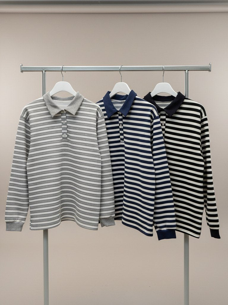 Brushed Fleece Cookie Collar Striped Long Sleeve