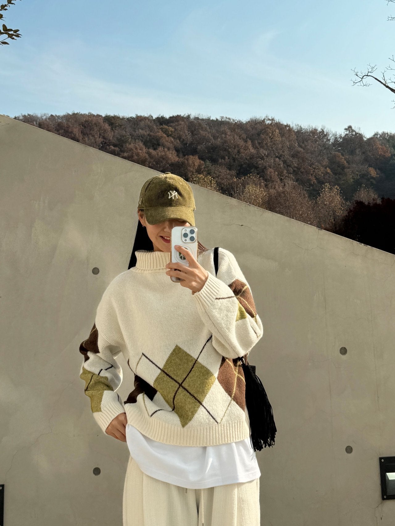 Argyle Cozy High-Neck Knit Sweater