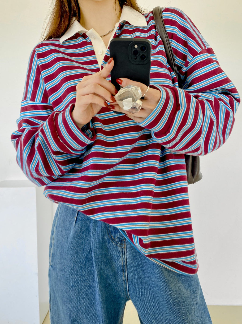 Classic Retro Stripe Collar Long Sleeve Tee