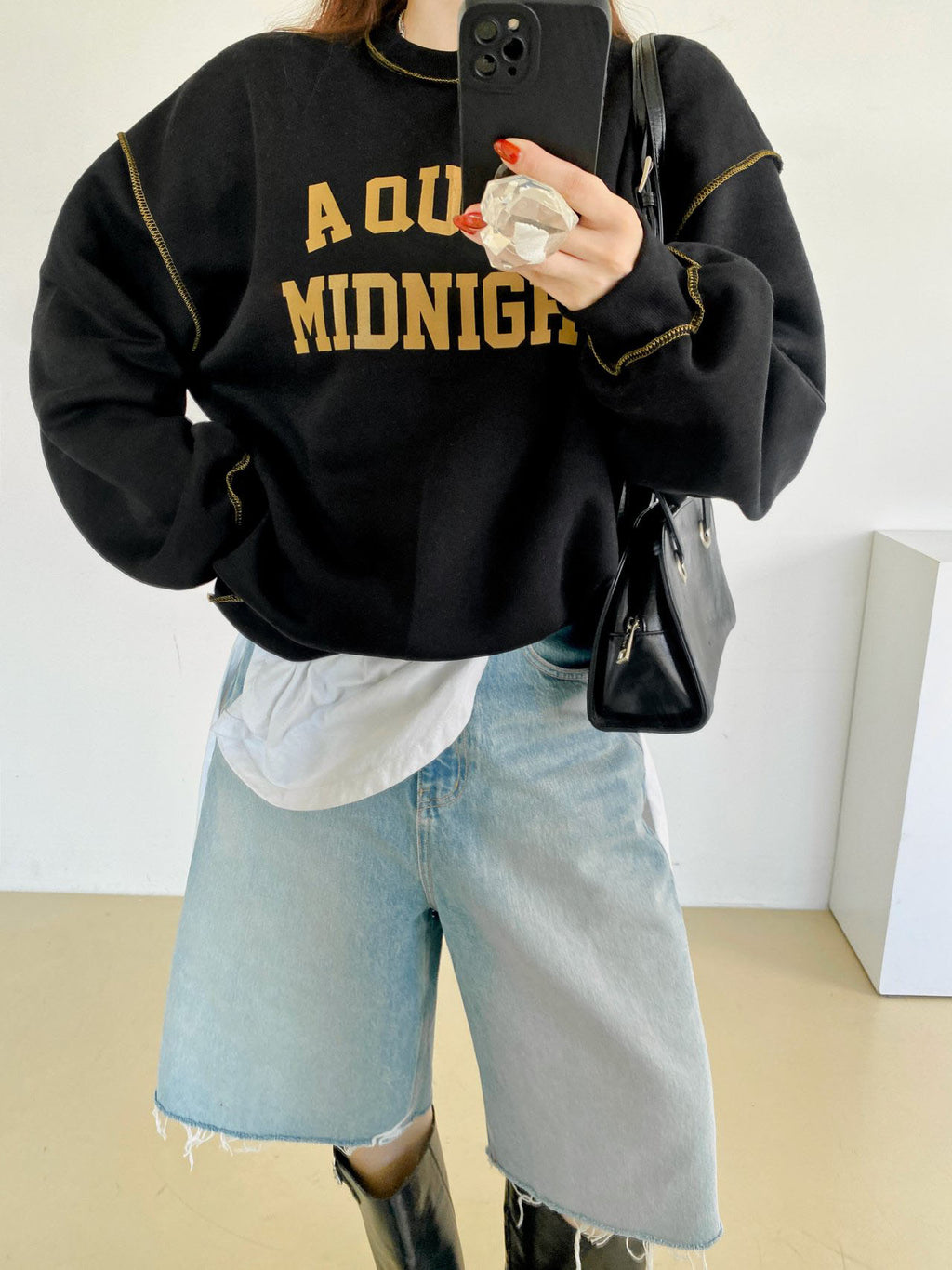 A Quiet Midnight Contrast Stitch Sweatshirt