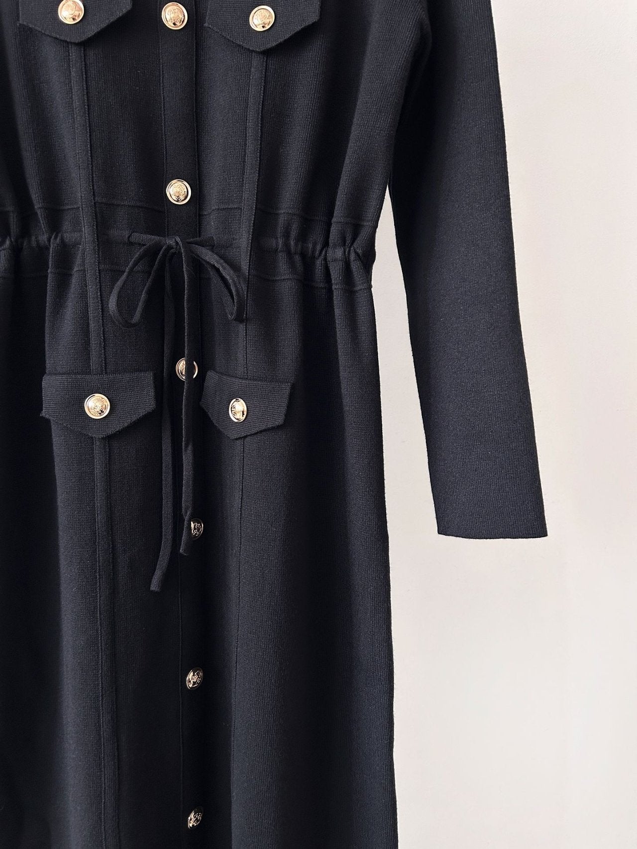 Gold Button Knit Midi Dress - Luckyplanetusa