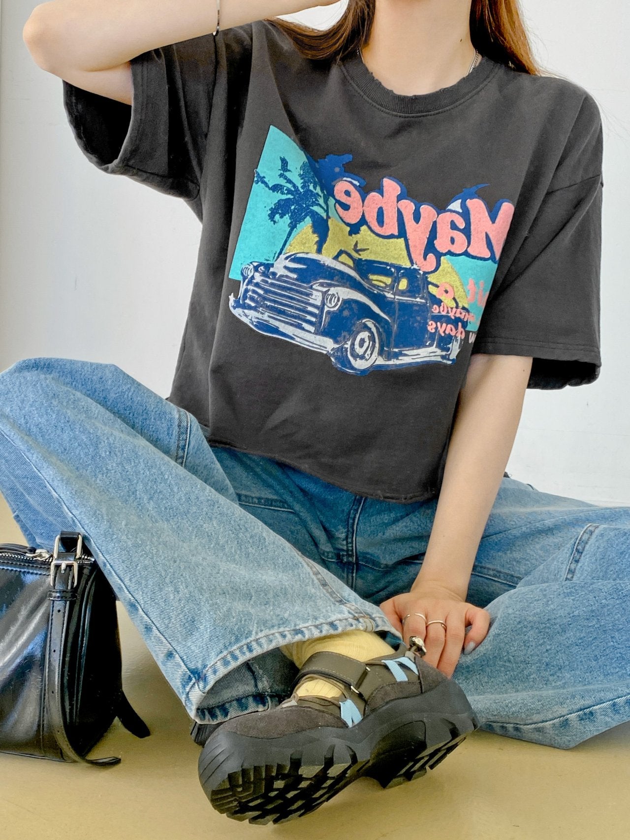 Maybe Sunset Graphic Crop Tee 100% Cotton Made in Korea