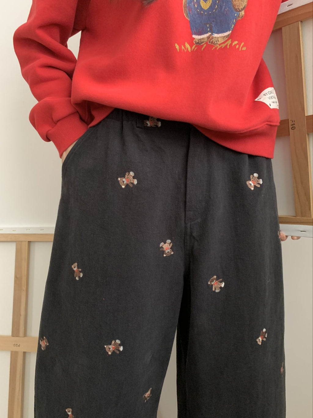 Teddy Embroidery Wide Pants – Made in Korea