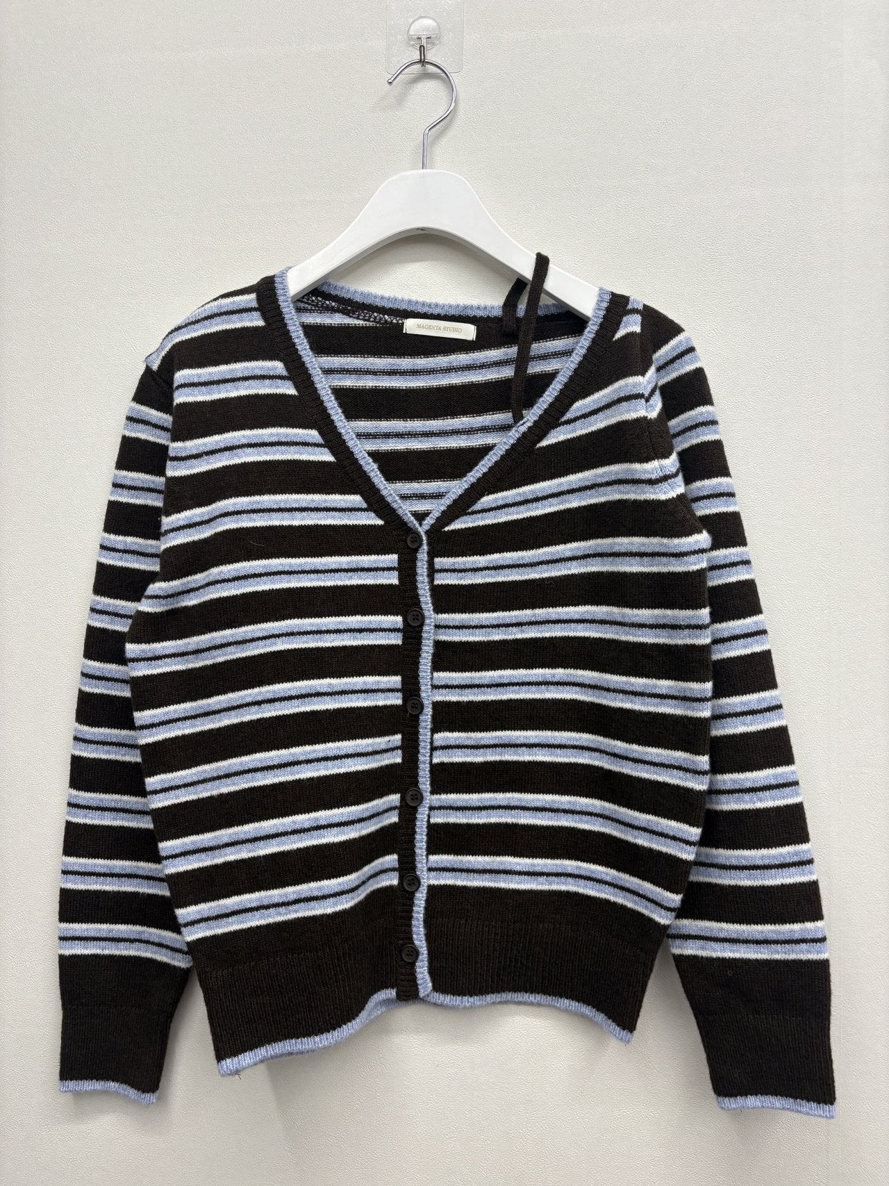 Soft Mood One-Shoulder Off Stripe Cardigan Wool Blend Made in Korea