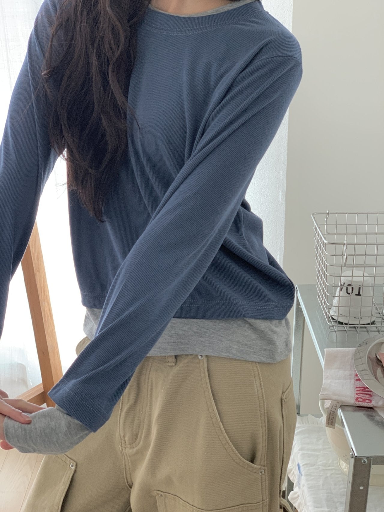 Layered Soft Rib Long Sleeve Tee - Luckyplanetusa