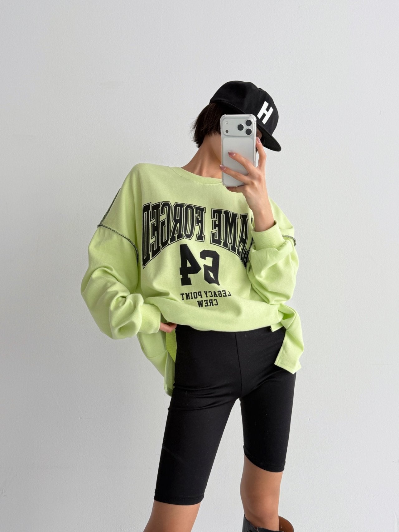 Lime Forge Oversized Cotton Slit Sweatshirt - Luckyplanetusa