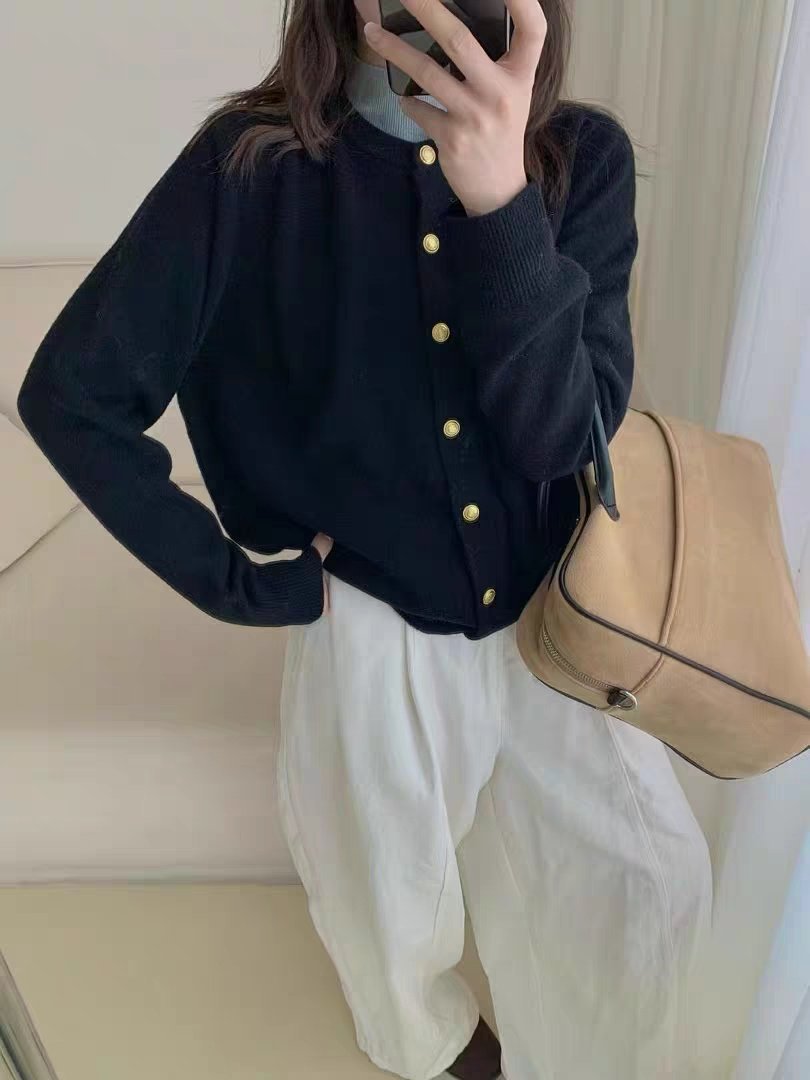 Cindy Gold Button Soft Knit Cardigan Free Size