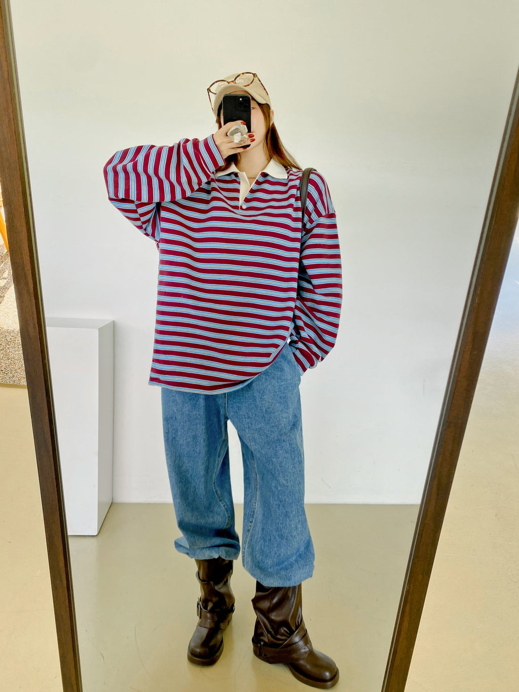 Classic Retro Stripe Collar Long Sleeve Tee