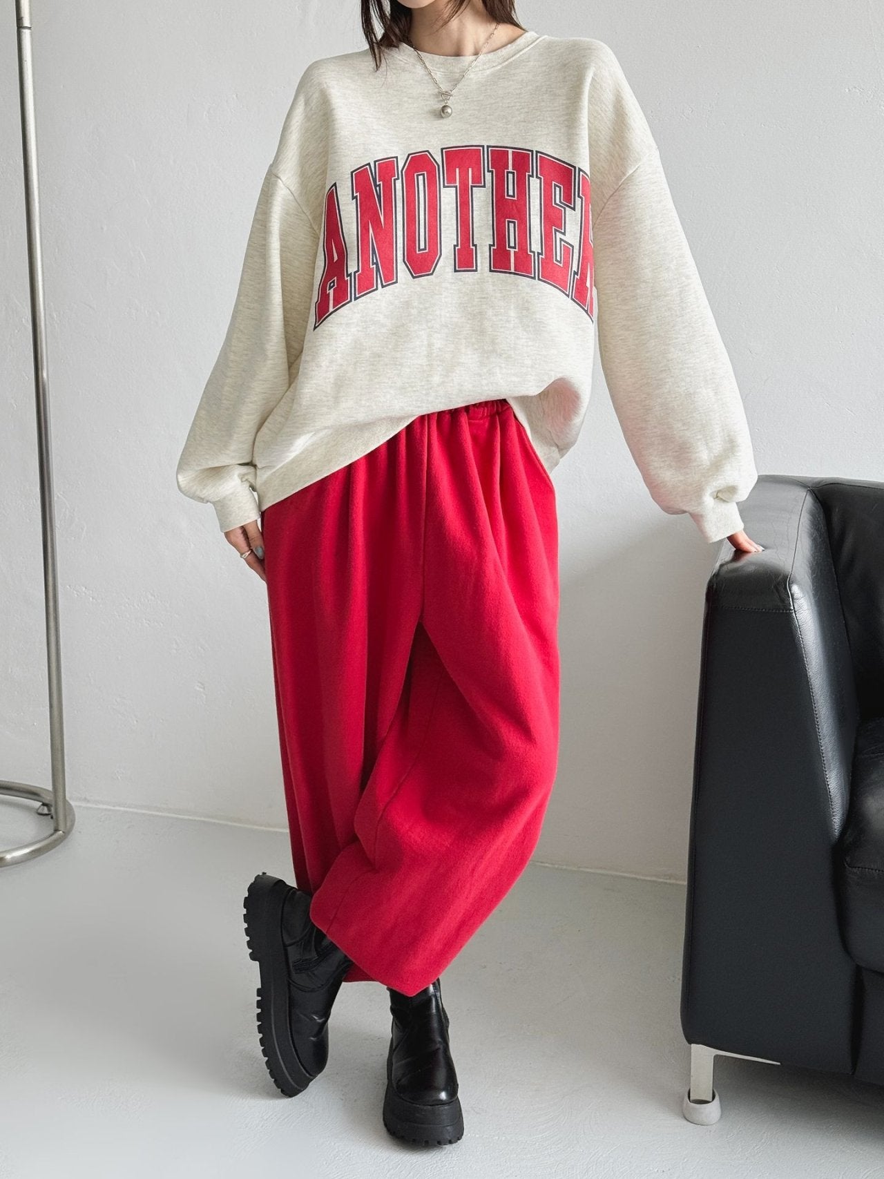 ANOTHER Varsity Puff-Sleeve Sweatshirt