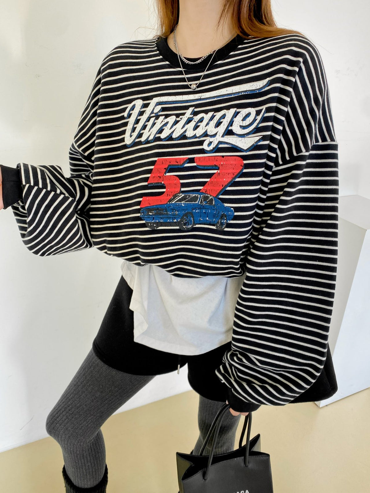 Vintage 52 Striped Drawstring Sweatshirt – Made in Korea - Luckyplanetusa