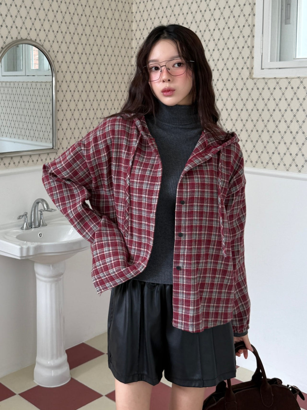 Winter Brushed Check Hooded Shirt Relaxed fit