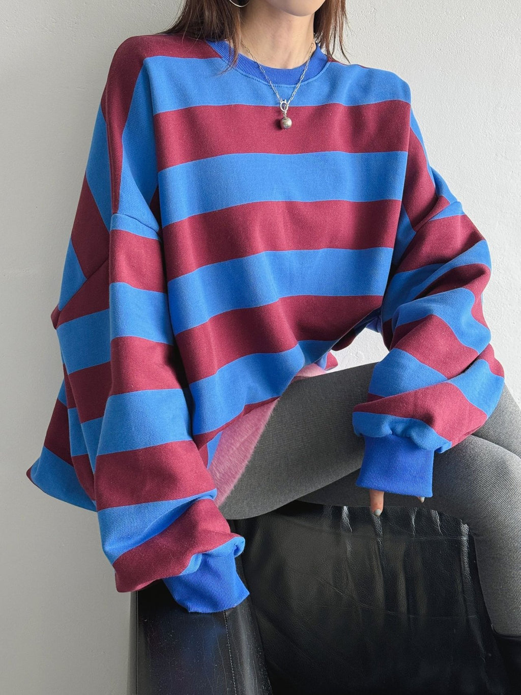 Color Block Cozy Stripe Fleece Oversize Sweatshirt - Luckyplanetusa