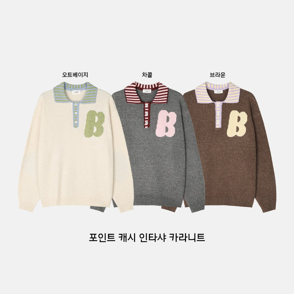B-Point Cash Intarsia Collar Knit Made in Korea