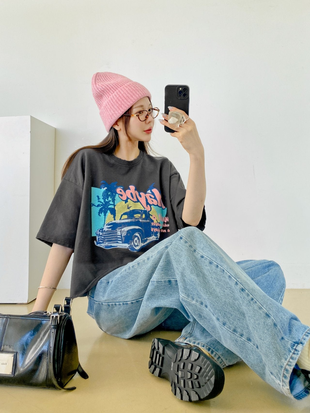 Maybe Sunset Graphic Crop Tee 100% Cotton Made in Korea