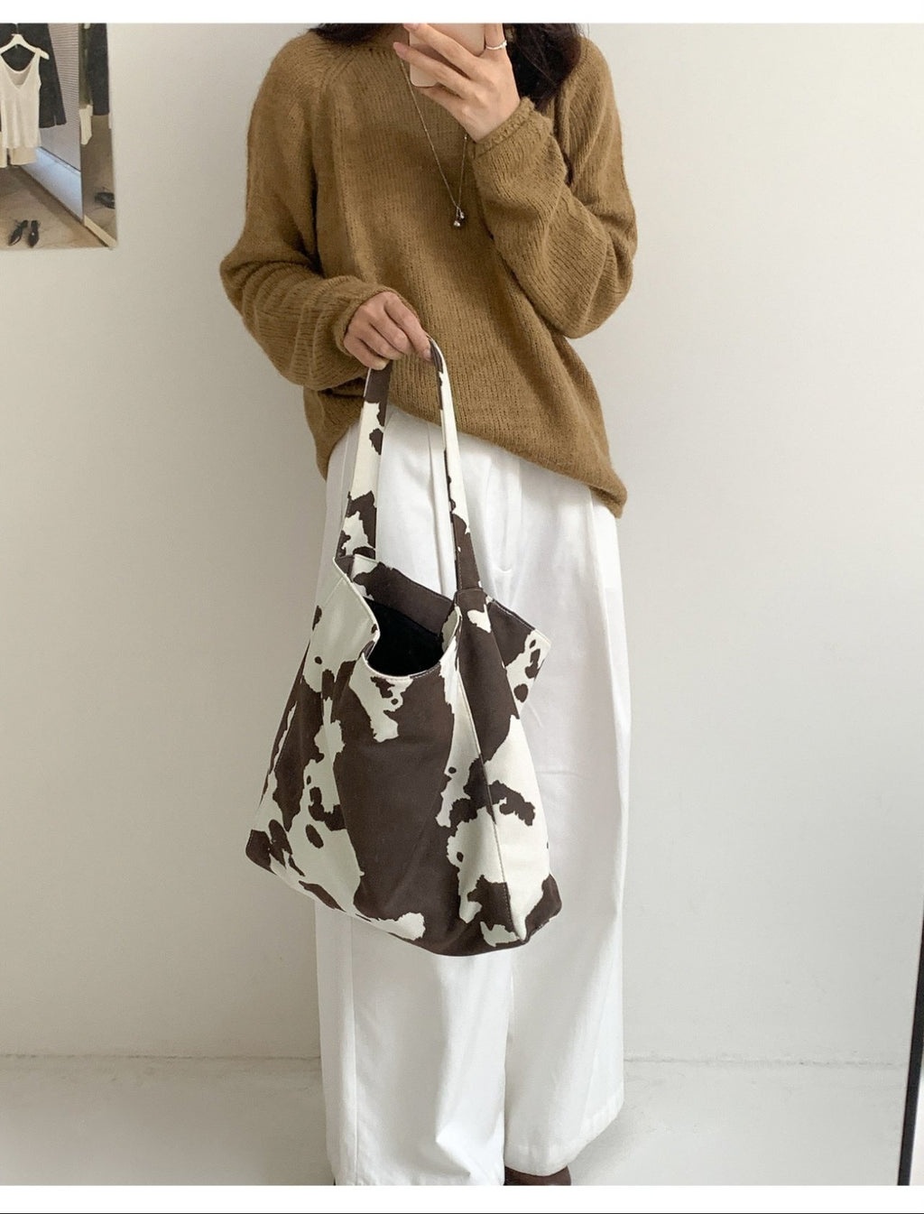 Cow Suede Pattern Soft Shoulder Bag