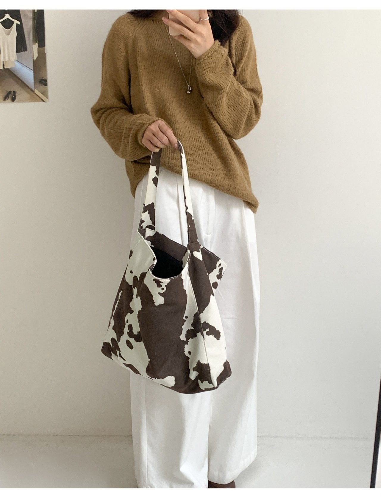 Cow Suede Pattern Soft Shoulder Bag