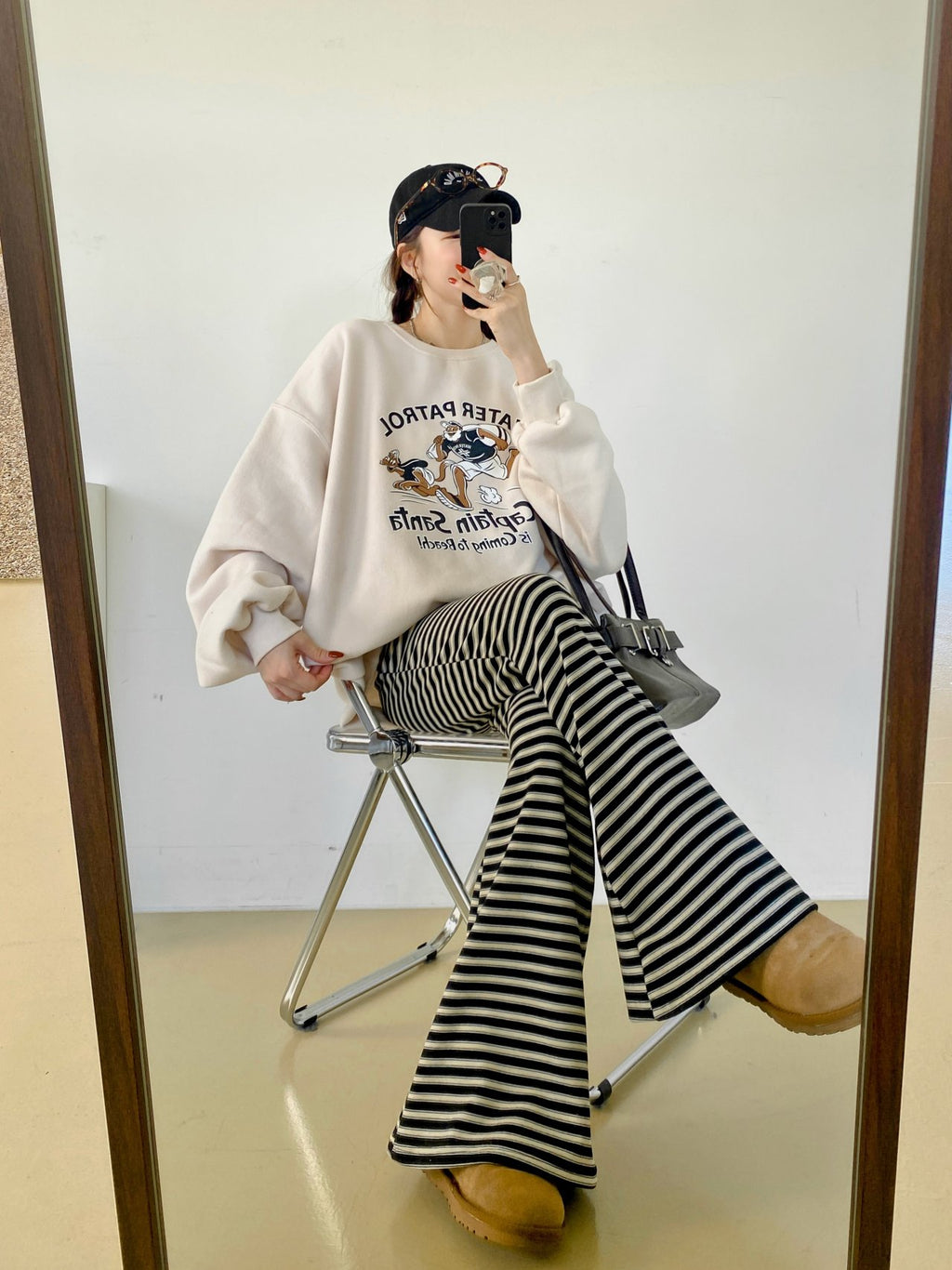 Soft Fleece Stripe Flare Pants