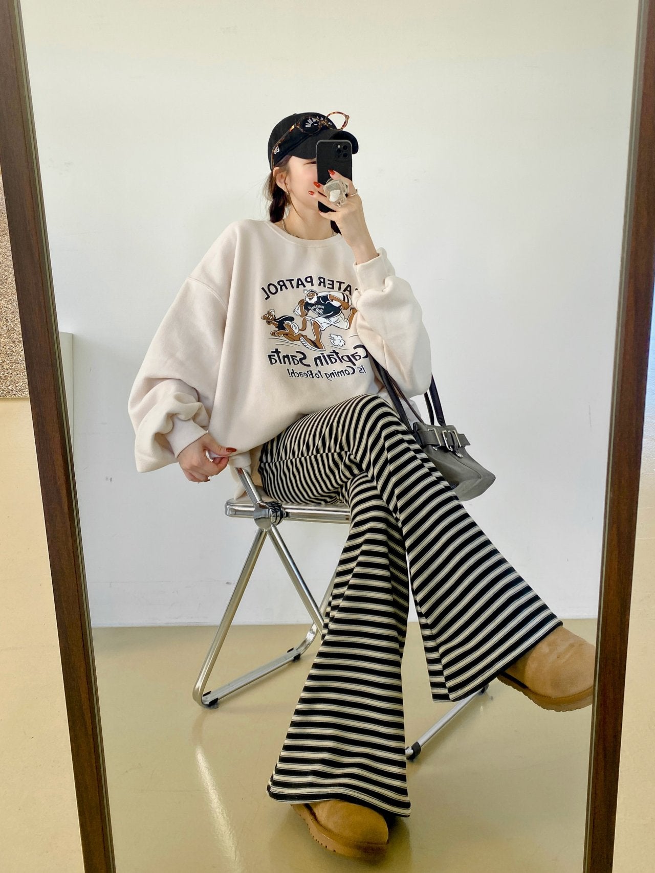 Soft Fleece Stripe Flare Pants