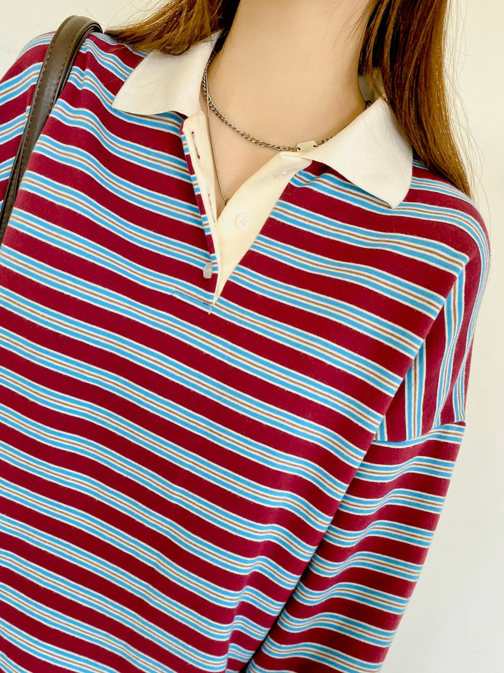 Classic Retro Stripe Collar Long Sleeve Tee