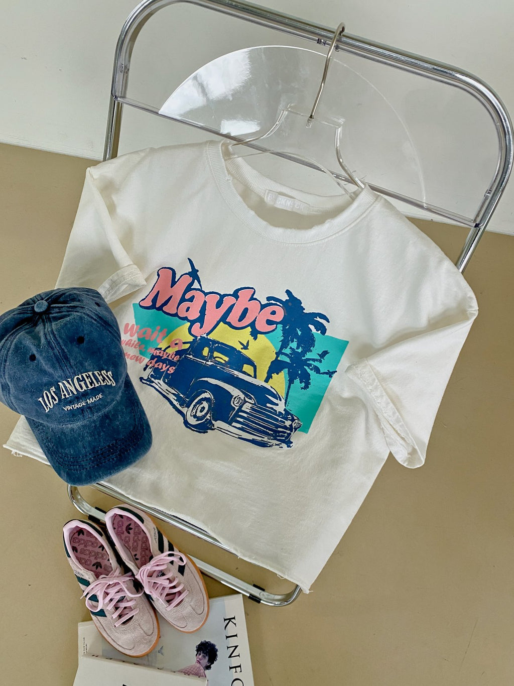 Maybe Sunset Graphic Crop Tee 100% Cotton Made in Korea