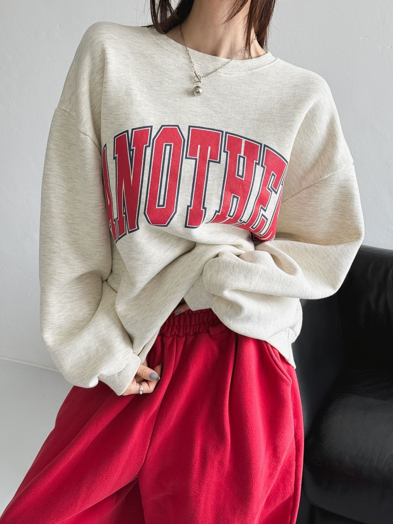 ANOTHER Varsity Puff-Sleeve Sweatshirt